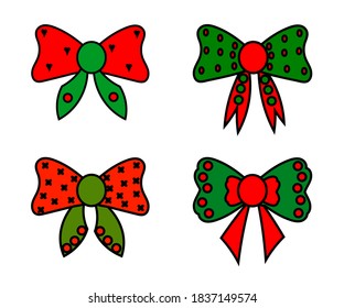 Various bows on a white background. Collection. Vector illustration.