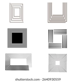 various box-shaped elements with different designs or styles