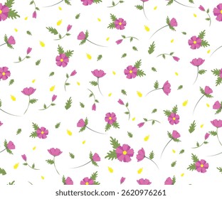 Varias ramas, flores, hojas. Ilustración vectorial dibujada a mano.  Diseño repetitivo cuadrado para tela, textil, papel de embalaje. Patrón inconsútil colorido, Fondo de pantalla, fondo.
