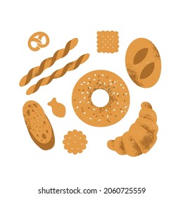 Various bread collection. Cute bread textured illustration. Vector illustration