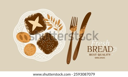Various bread on a plate. Bread collection. Horizontal design template