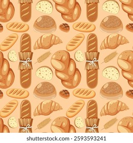 Various breads arranged in a seamless pattern