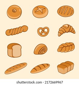 Various breads flat vector collection