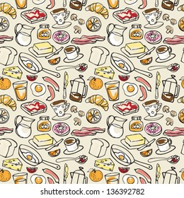 Various Breakfast Items Seamless Vector Pattern