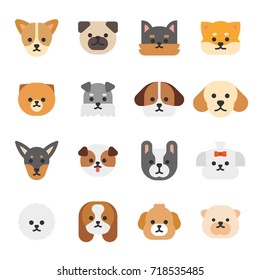 various breed dog face icons vector illustration flat design