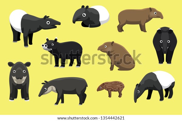 Various Breeds\
of Tapir Poses Cartoon Cute\
Vector
