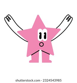 Various bright basic Geometric Figures with face emotions, hands and legs. Different shapes. Vector illustration for kids isolated on background. Cute funny ьщвукт characters.