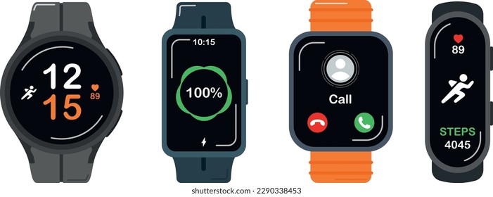 Various bright smart watches, vector illustration