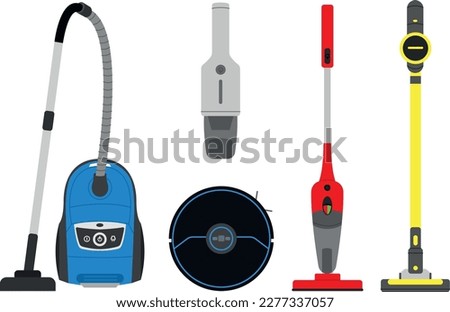 Various bright vacuum cleaners, vector illustration