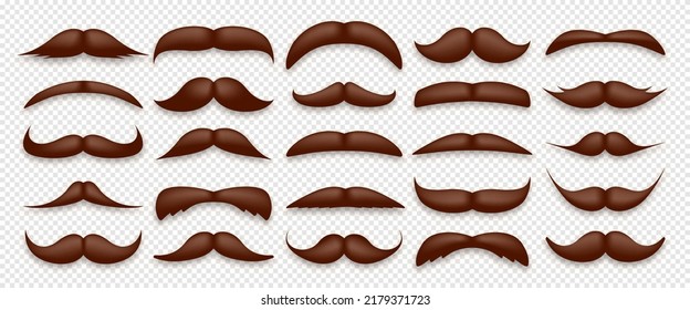 Various brown mustache collection. Vintage, retro mustaches. Facial hair, hipster beard. Vector illustration
