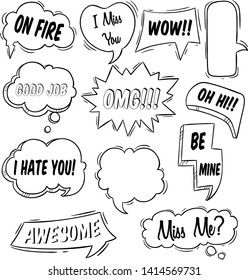 Various of Bubble Speech With Typography and by Using Doodle Style
