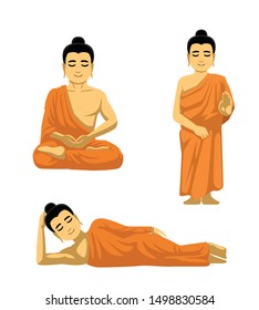 Various Buddha Poses Cute Cartoon Vector