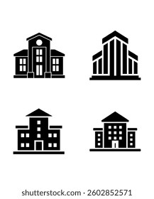 Various Building Icons Representing Different Architectural Designs