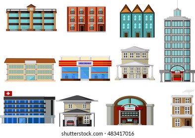 various buildings cartoon for you design