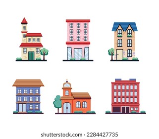 Various buildings flat design icon vector illustration