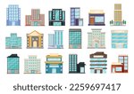 Various buildings flat design vector illustration