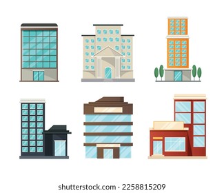 Various buildings flat design vector illustration