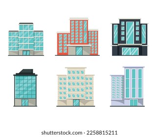 Various buildings flat design vector illustration