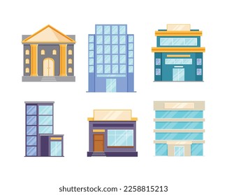 Various buildings flat design vector illustration