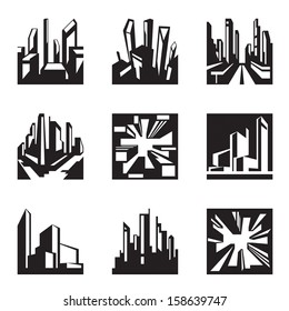 Various buildings in perspective - vector illustration