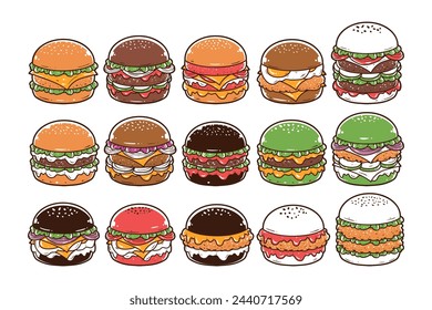 Various burger element vector illustration