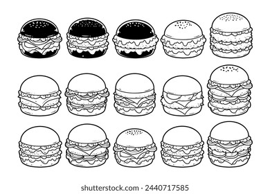 Various burger element vector outline sketch illustration
