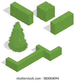 Various Bushes Isometric Set . Vector Illustration.