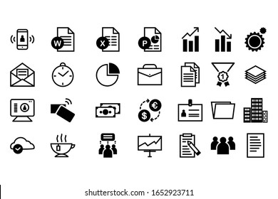 Various business, financial, office and web icons. Simple vector collection.