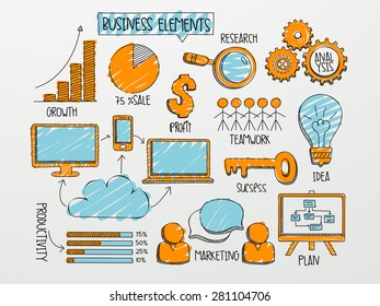 Diversos elementos infográficos de negocios para sus informes profesionales y presentación de datos financieros.