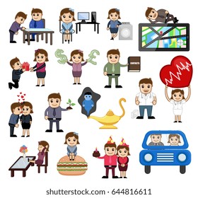 Various Business, Love and Technology Cartoon Graphics