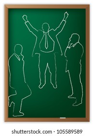 Various business man illustrated on blackboard with chalk