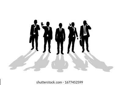 Various business man silhouettes over white background