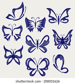 Various butterflies. Doodle style