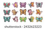 Various butterfly element vector illustration set