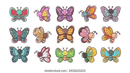 Verschiedene Butterfly Element Vektor Illustration Set