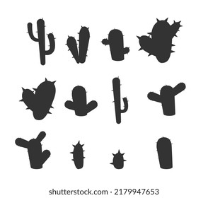 Various cacti silhouettes, black cactus vector icons isolated on white background. Set of succulent plants of desert environment. Wild nature plants of different shapes.