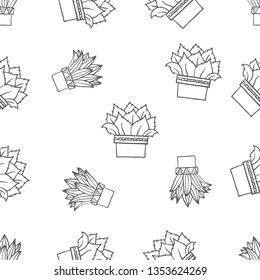 Various cactus seamless pattern hand drawn in black and white doodle vector
