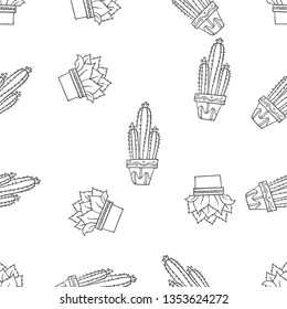Various cactus seamless pattern hand drawn in black and white doodle vector