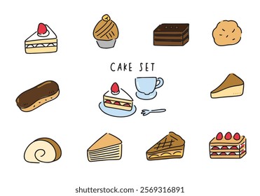 Various cake icon style illustration set