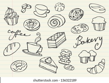 Various Cakes & Bakery Doodle Vector Set