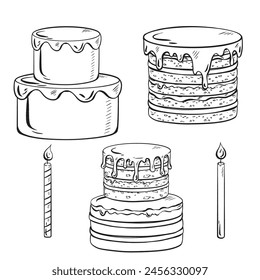 Various cakes and candles can be seen in this detailed drawing