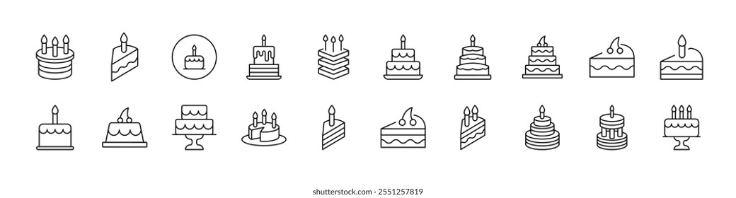 Various Cakes Collection of Thin Icons. Editable Stroke. Suitable for Web Sites, Books, Cards, Apps