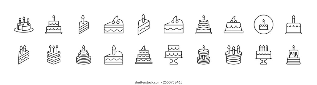 Various Cakes Outline Simple Linear Image Collection. Editable Stroke. Suitable for Web Sites, Books, Cards, Apps 