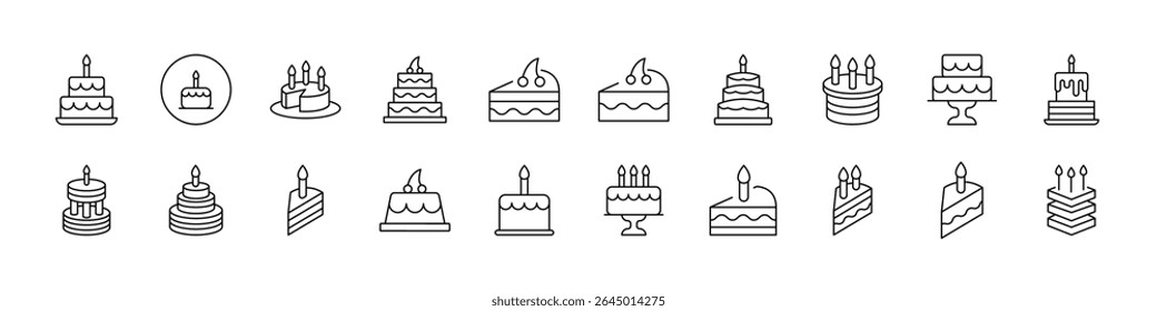 Various Cakes Related Line Icons for Web Sites, Books, Cards, Apps. Editable Stroke. Suitable for Web Sites, Books, Cards, Apps