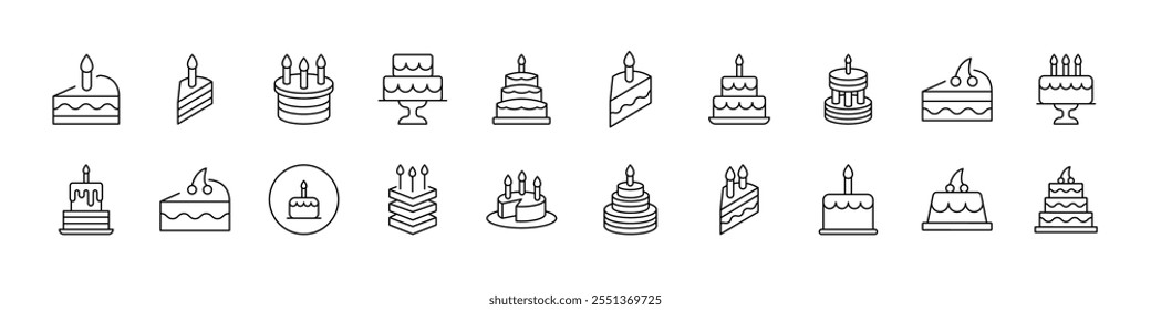 Various Cakes Set of Thin Icons. Editable Stroke. Suitable for Web Sites, Books, Cards, Apps 