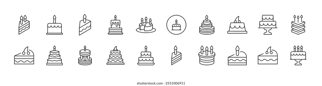 Various Cakes Thin Icons Collection. Editable Stroke. Suitable for Web Sites, Books, Cards, Apps 