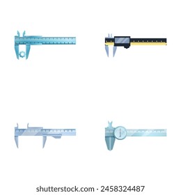 Varios iconos de pinza de Vector de dibujos animados. Esfera, pinza electrónica o mecánica. Herramienta de medición