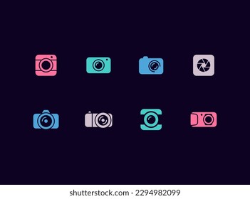 Various camera sign vector icon set. Photography emblem collection.