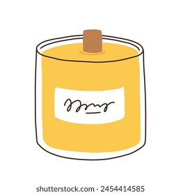 Various Candles. Different shapes and sizes. Pillar, jar candle, square, container candle, heart shaped. Decorative wax candles for relax and spa. Matches, candle snuffer. Hand drawn Vector set