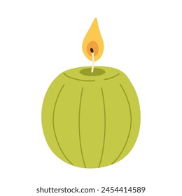Various Candles. Different shapes and sizes. Pillar, jar candle, square, container candle, heart shaped. Decorative wax candles for relax and spa. Matches, candle snuffer. Hand drawn Vector set